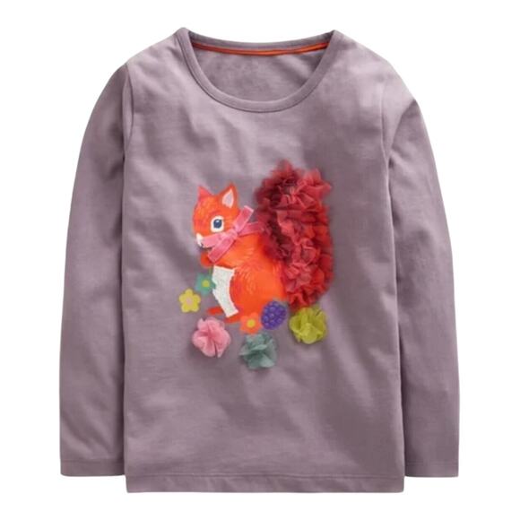 Mini Boden Other - 🆕 Mini Boden NWT 3/4 Yrs Purple Squirrel Long Sleeve Appliqué Shirt